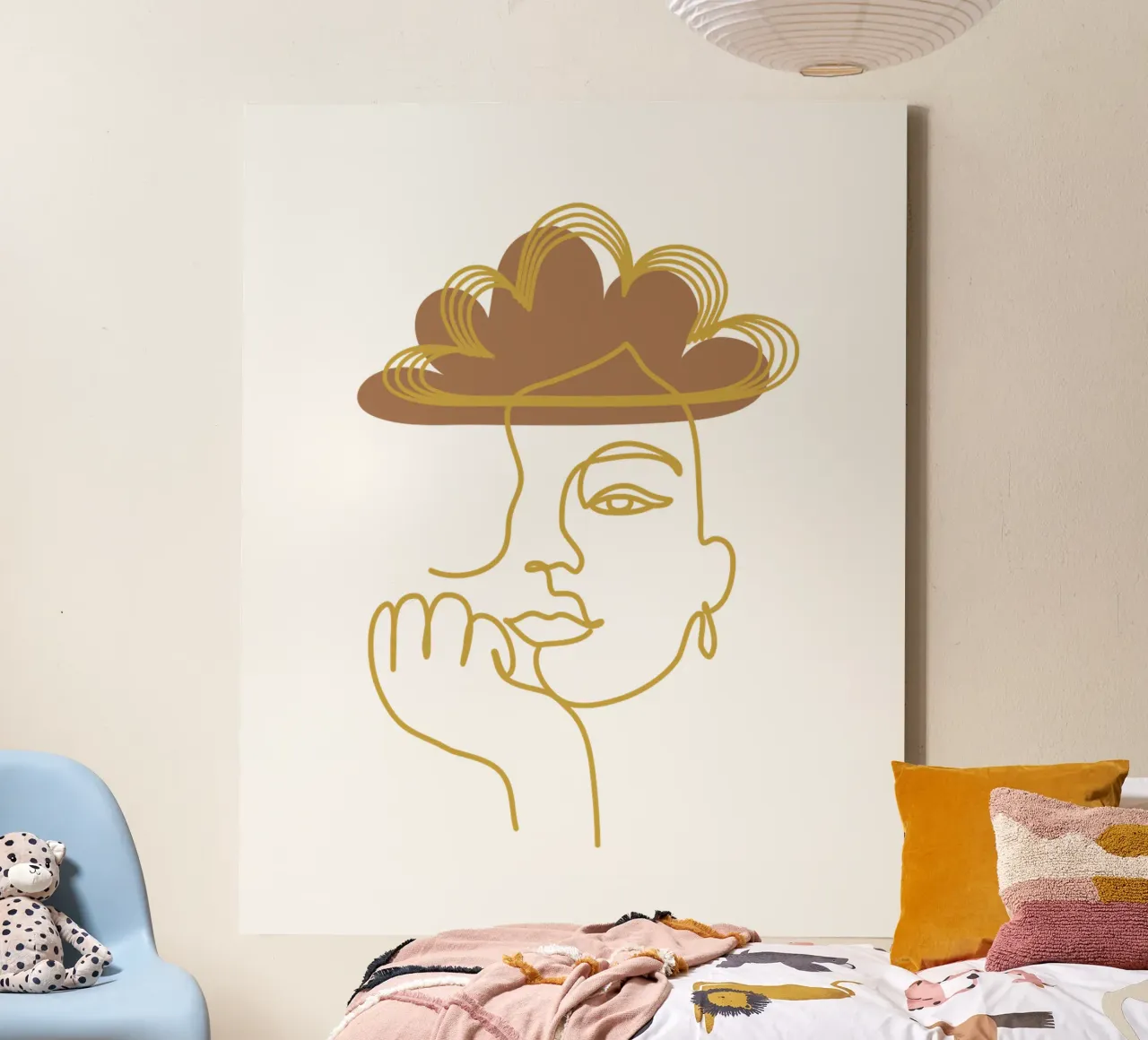 Minimalistische Boho-Frau Gesicht Leinwand mit Schattenfugenrahmen von YSV MINIMALIST