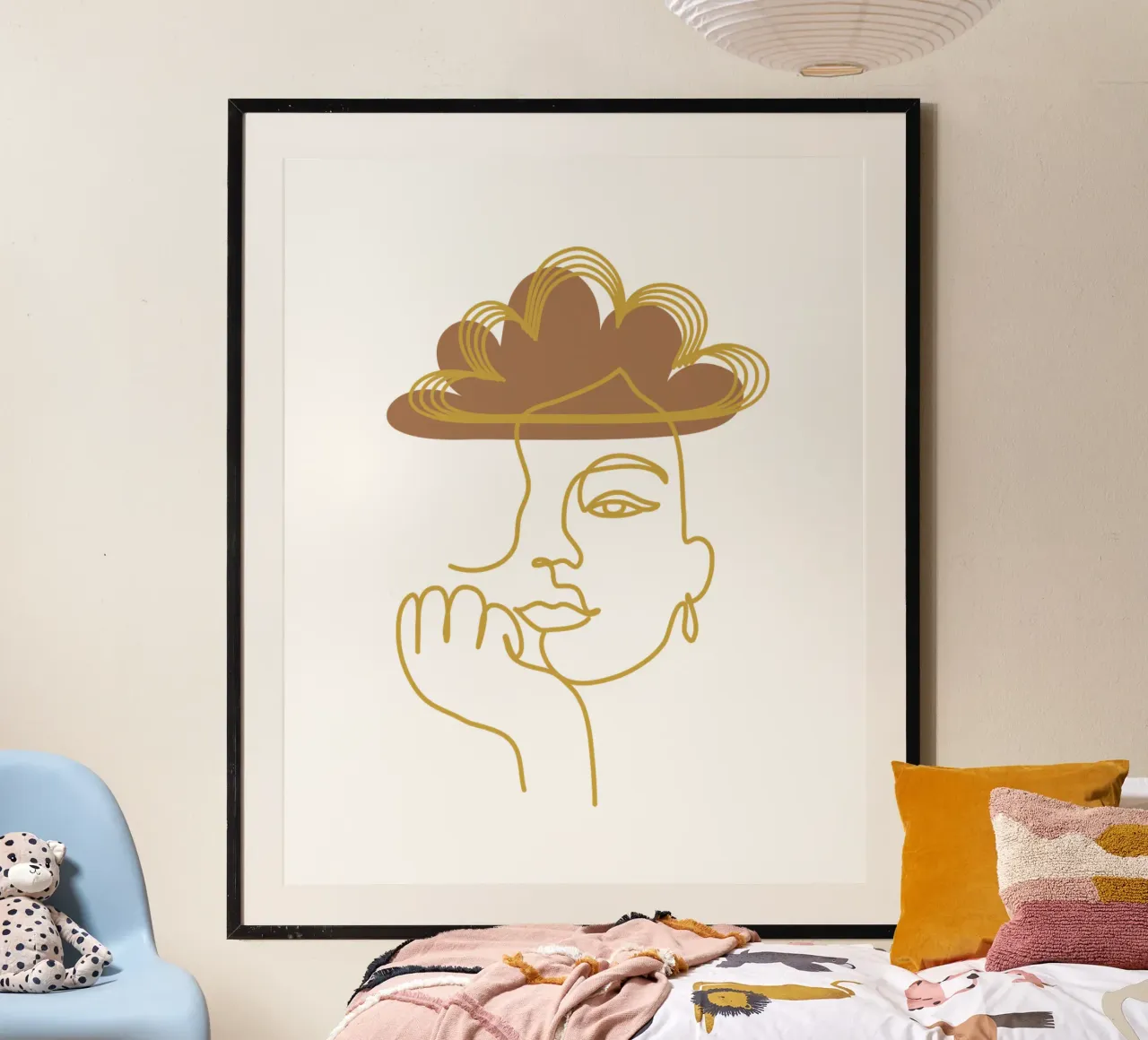 Volto di donna boho minimalista poster con telaio in plastica da YSV MINIMALIST