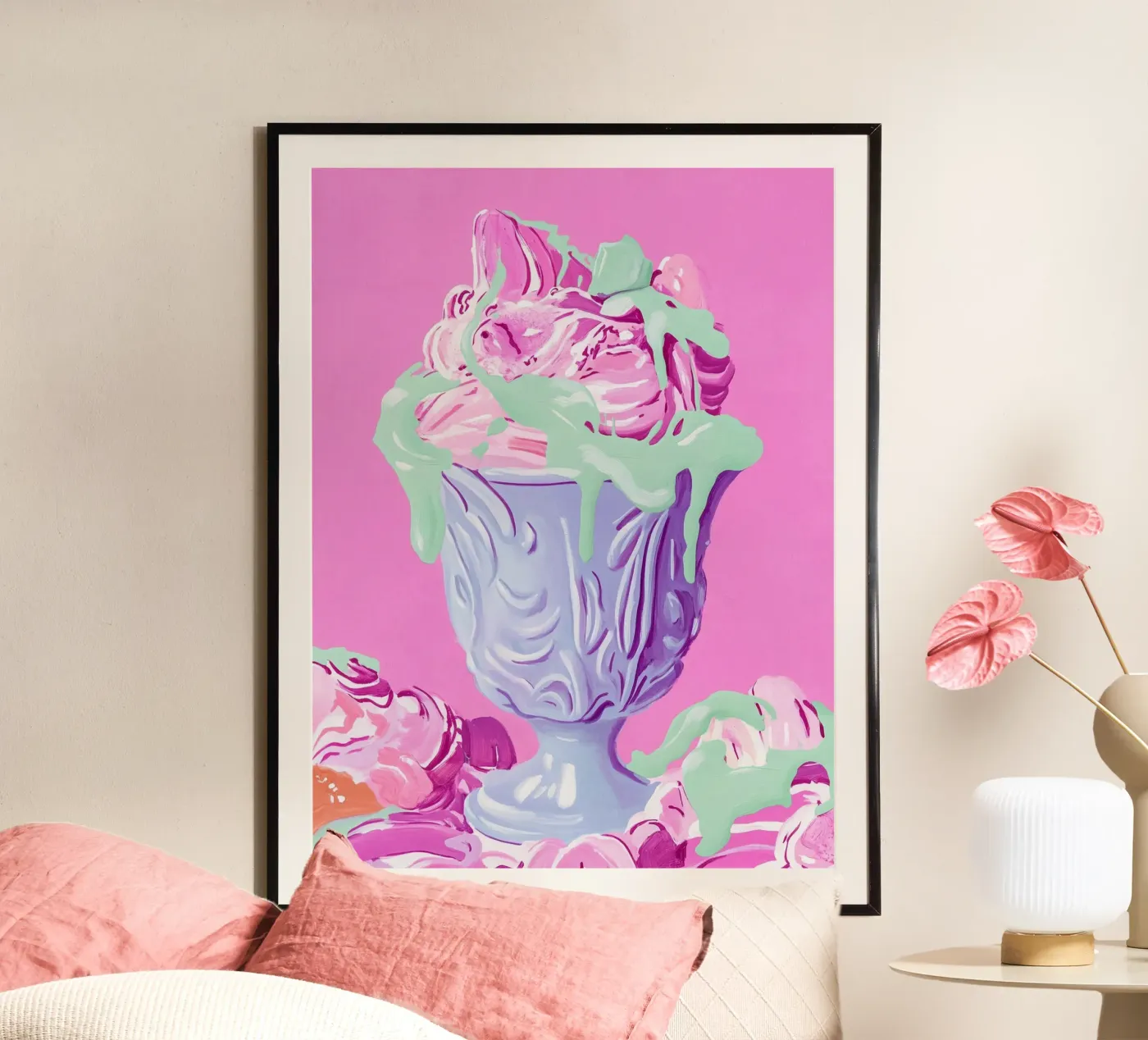 Pinker Eisbecher Traum Poster von Carinaprint