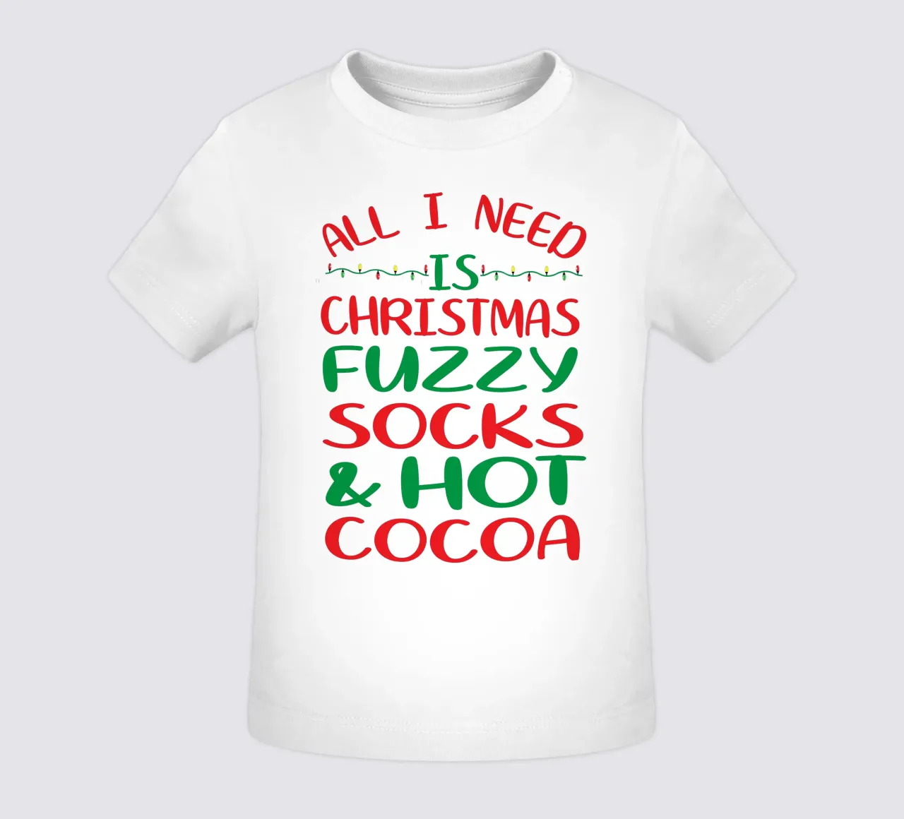 all i need is christmas fuzzy socks & hot cocoa camiseta de bebé de vickeyroads