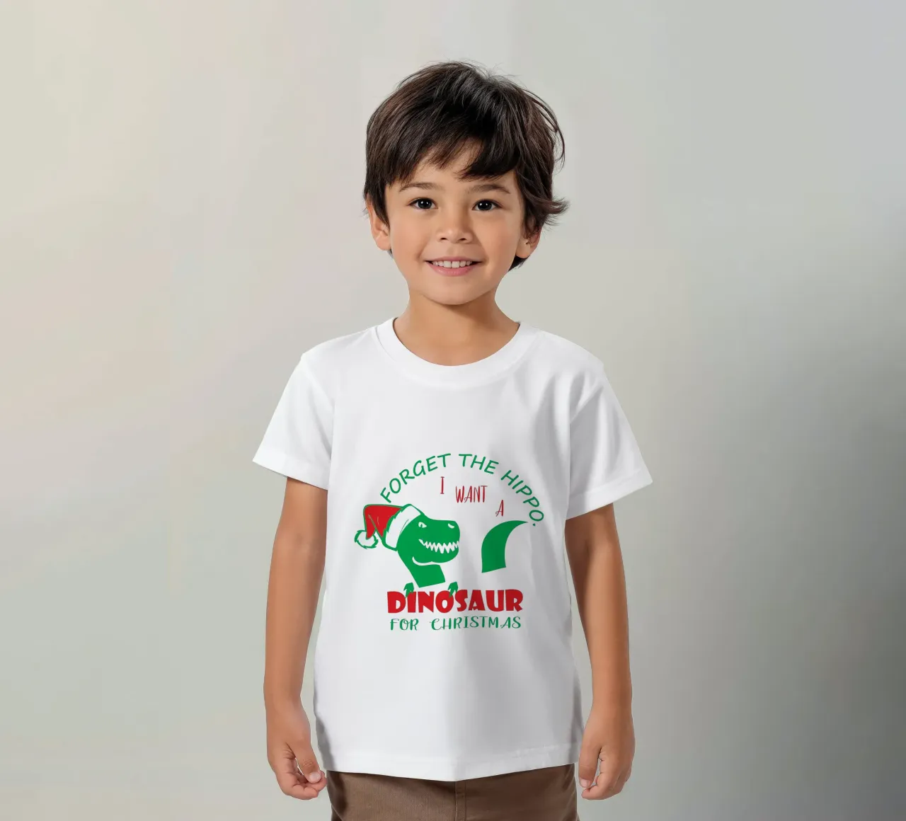 Dimenticate l'ippopotamo, voglio un dinosauro per Natale. t-shirt bambini da vickeyroads