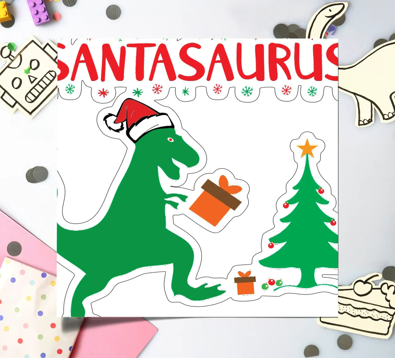 santasaurus funny design sticker sheet by vickeyroads