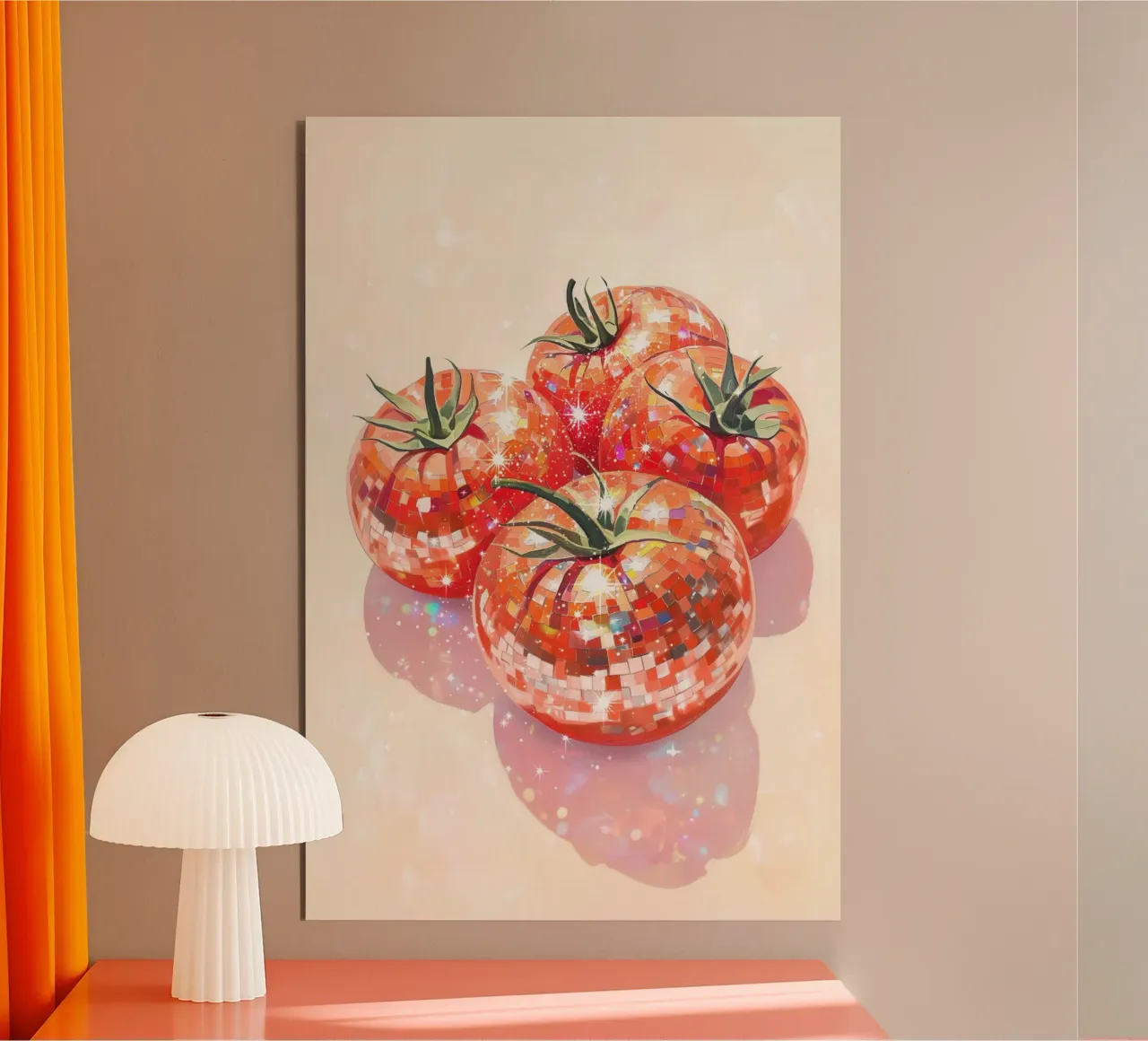 Pomodori frizzanti a palla da discoteca alluminio dibond da Melloi Art Print