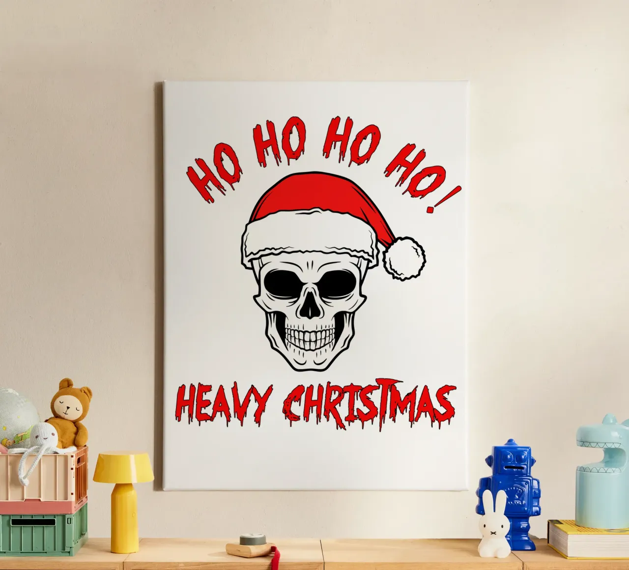 hohoho zware kerstman schedel canvas met Baklijst van vickeyroads