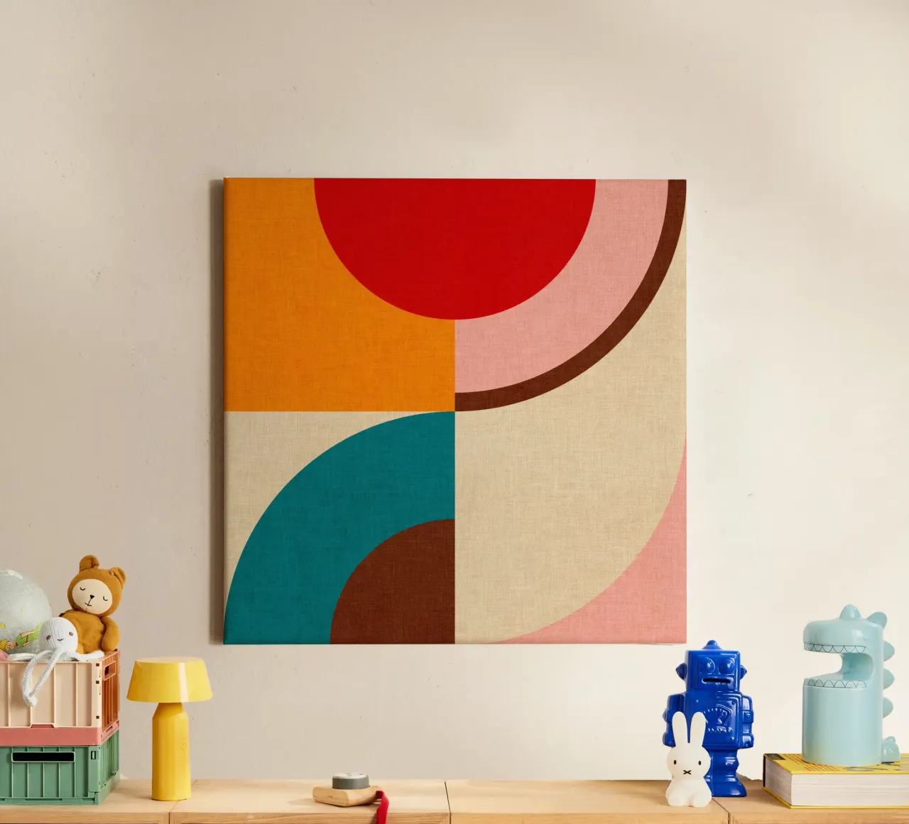 Speels uitgebalanceerde Mid Mod Regenboogbogen - Warm Herfstig canvas met Baklijst van Dominique Vari Abstract