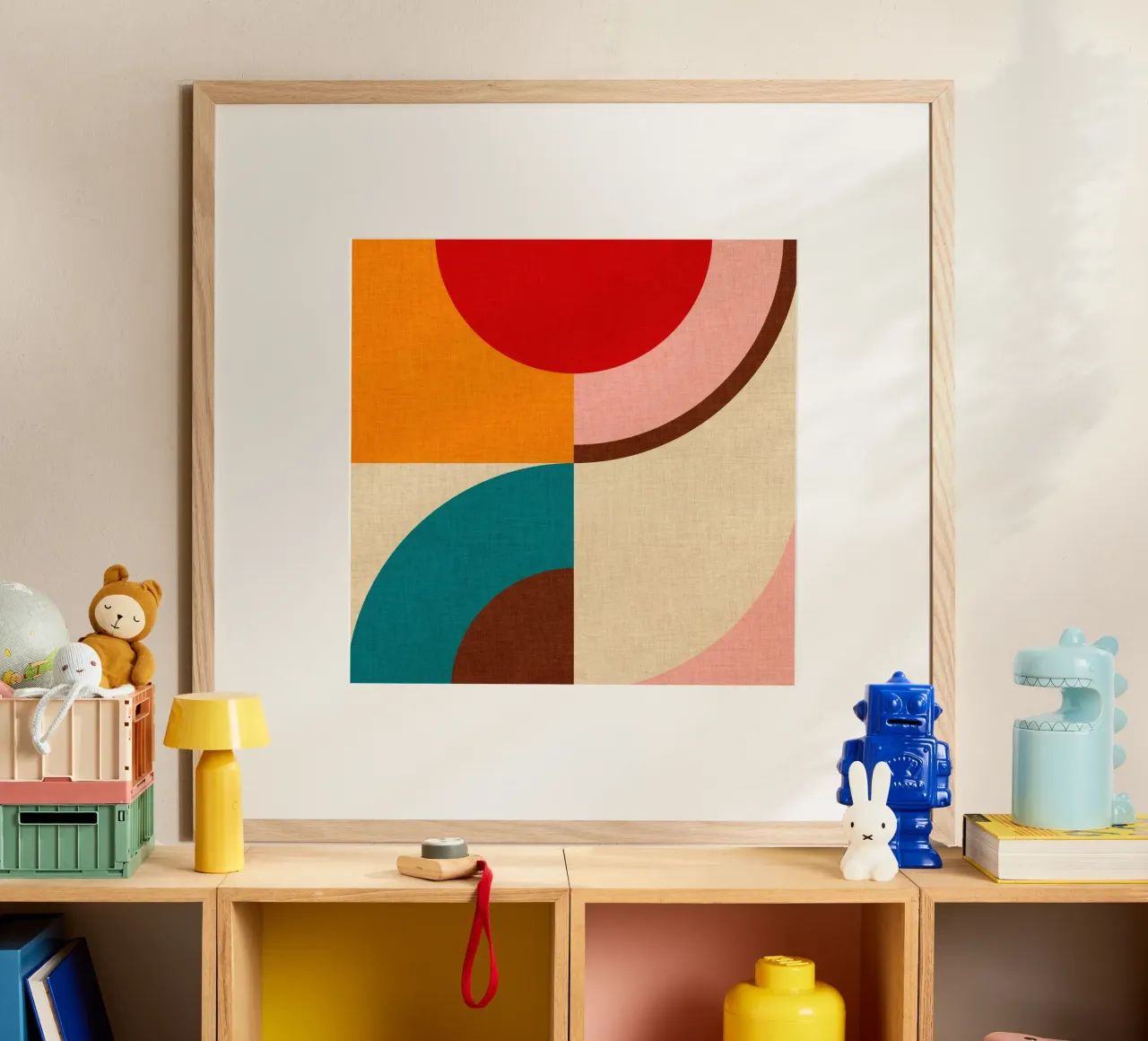 Verspielte, ausgewogene Mid Mod Regenbogenbögen - Warm Autumnal Poster von Dominique Vari Abstract