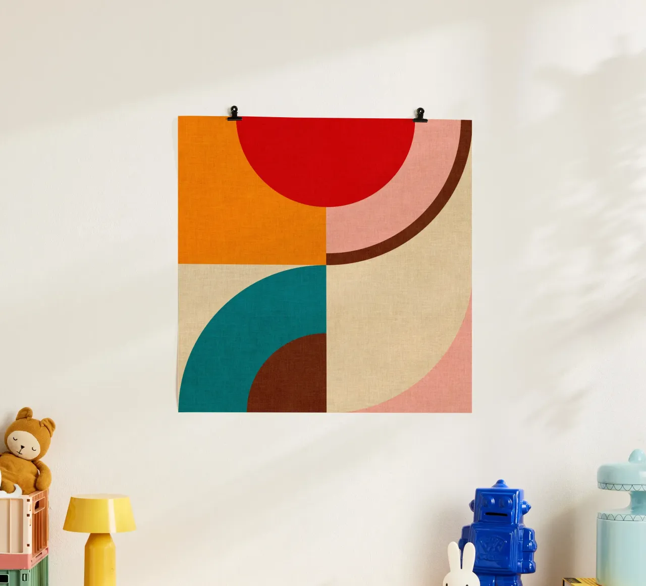 Verspielte, ausgewogene Mid Mod Regenbogenbögen - Warm Autumnal Poster von Dominique Vari Abstract