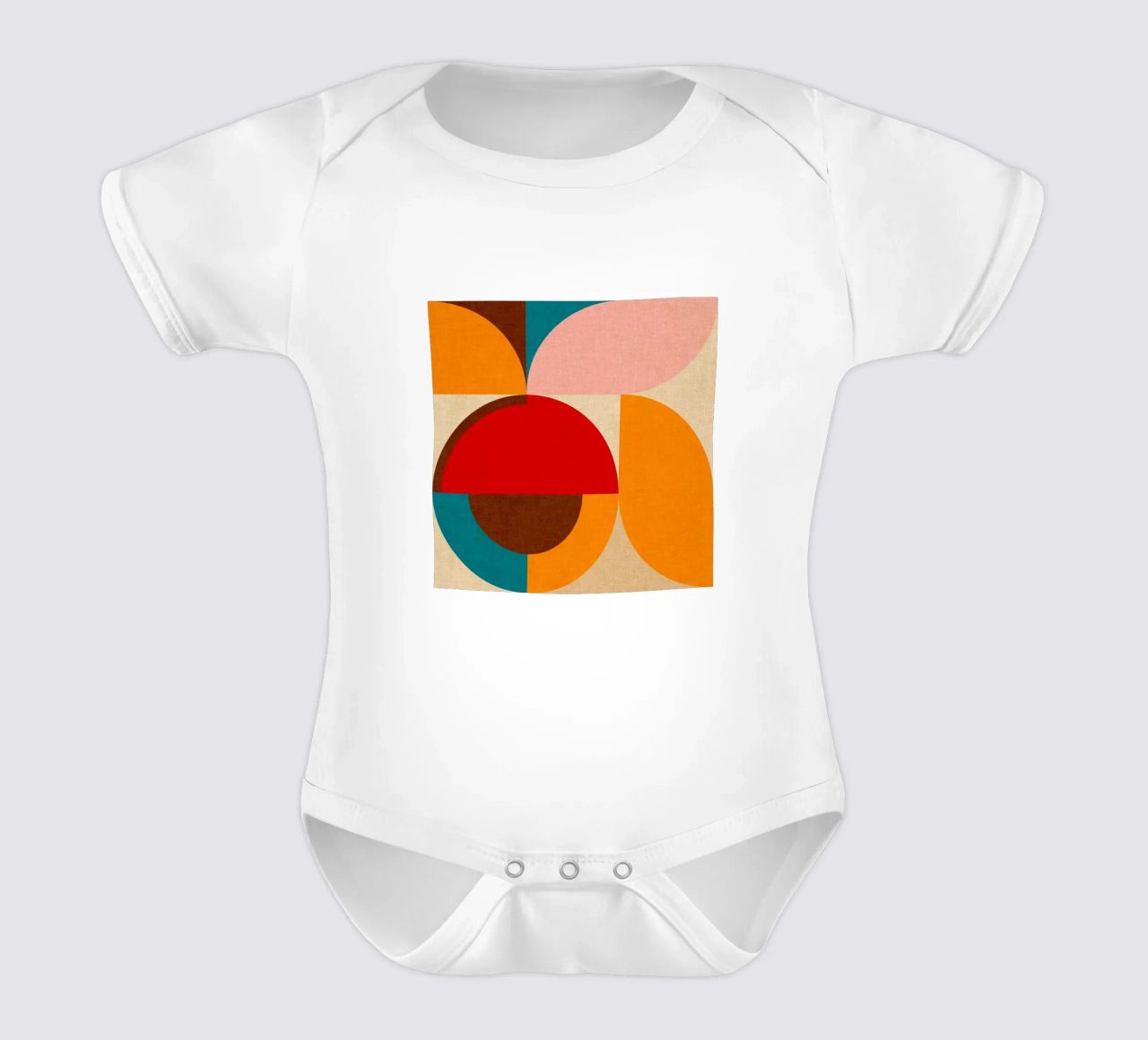 Playful Mid Mod Geometry • Warm Textured Autumnal short-sleeve baby romper by Dominique Vari Abstract
