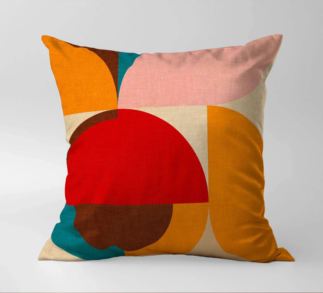Playful Mid Mod Geometry • Warm Textured Autumnal decorative cushion by Dominique Vari Abstract