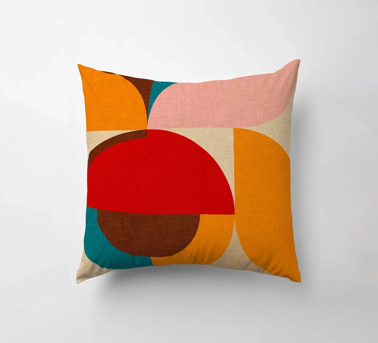 Playful Mid Mod Geometry • Warm Textured Autumnal decorative cushion by Dominique Vari Abstract