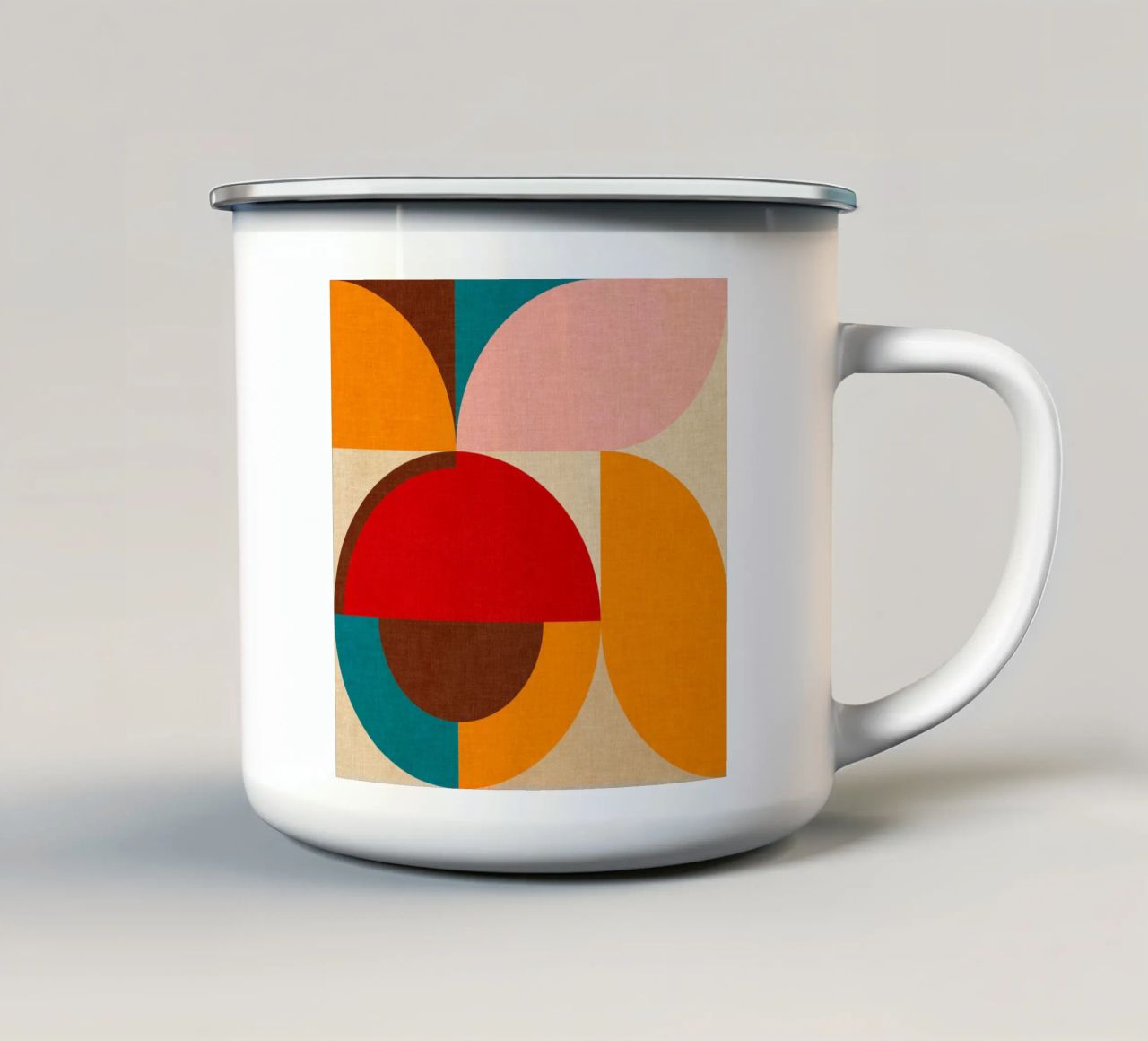 Playful Mid Mod Geometry • Warm Textured Autumnal enamel mug by Dominique Vari Abstract