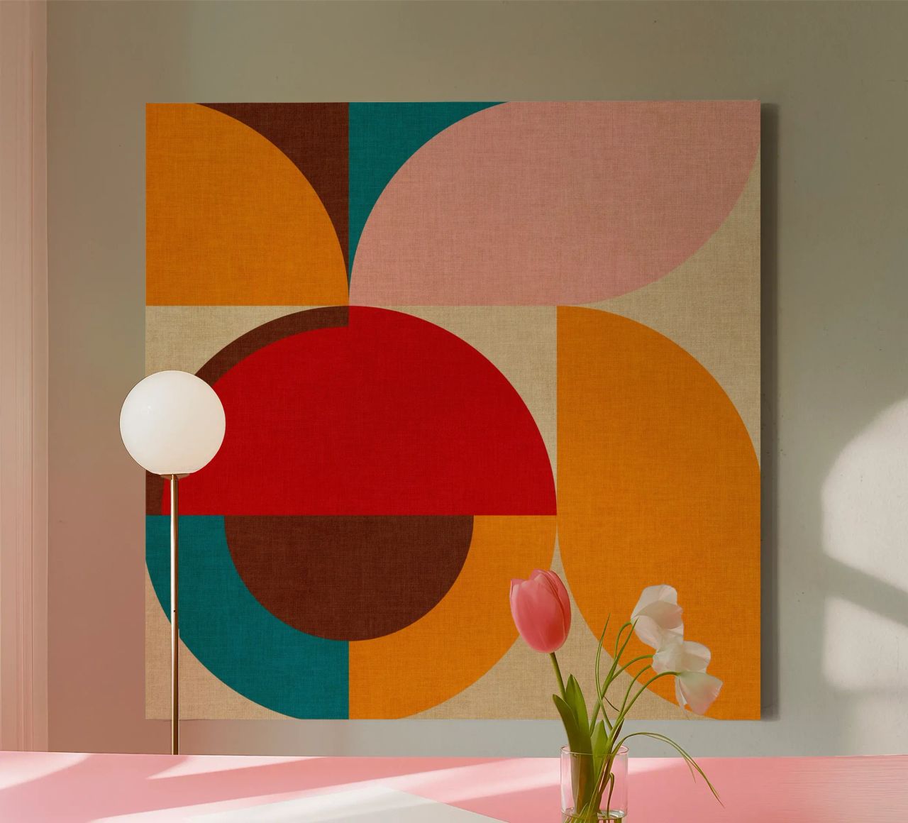 Playful Mid Mod Geometry • Warm Textured Autumnal canvas by Dominique Vari Abstract
