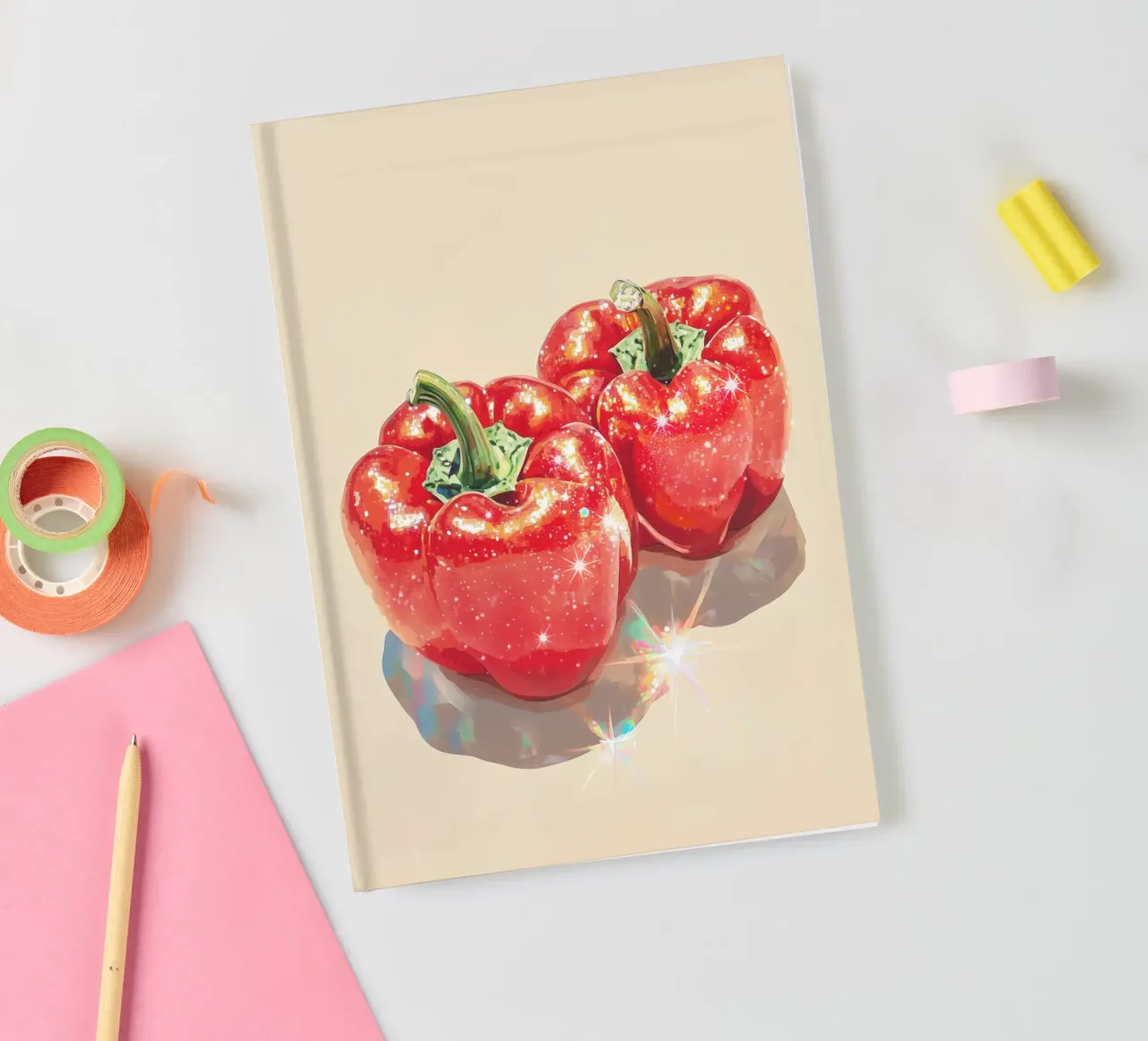 Sparkling Red Bell Peppers notebook by Melloi Art Print