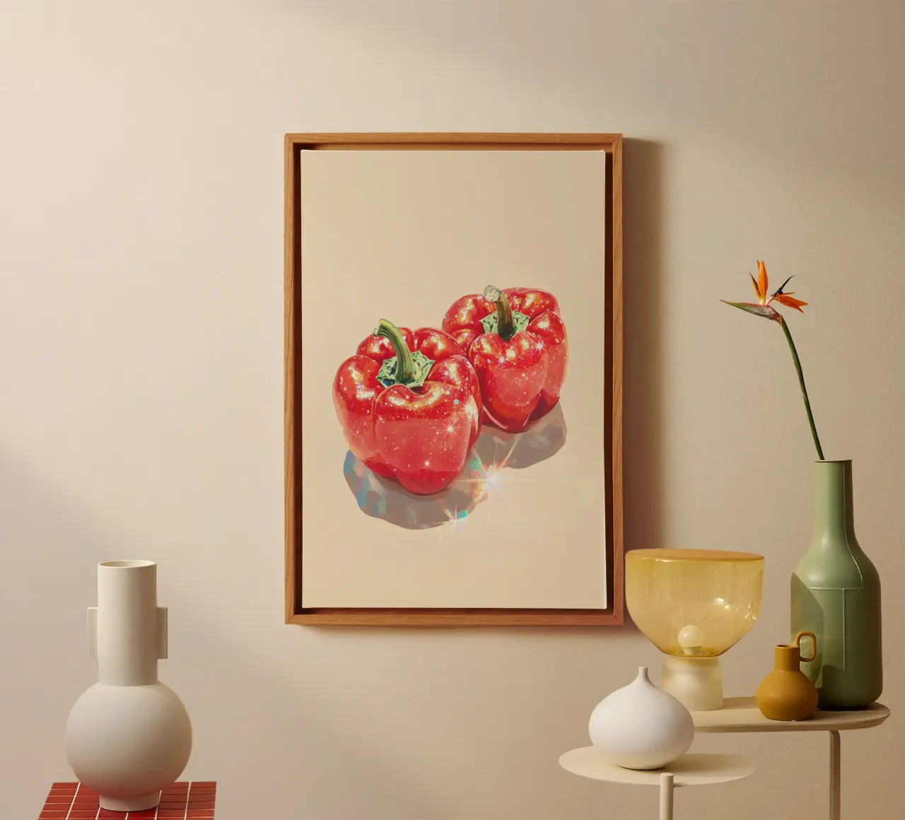 Sparkling Red Bell Peppers canvas with Floater frame by Melloi Art Print