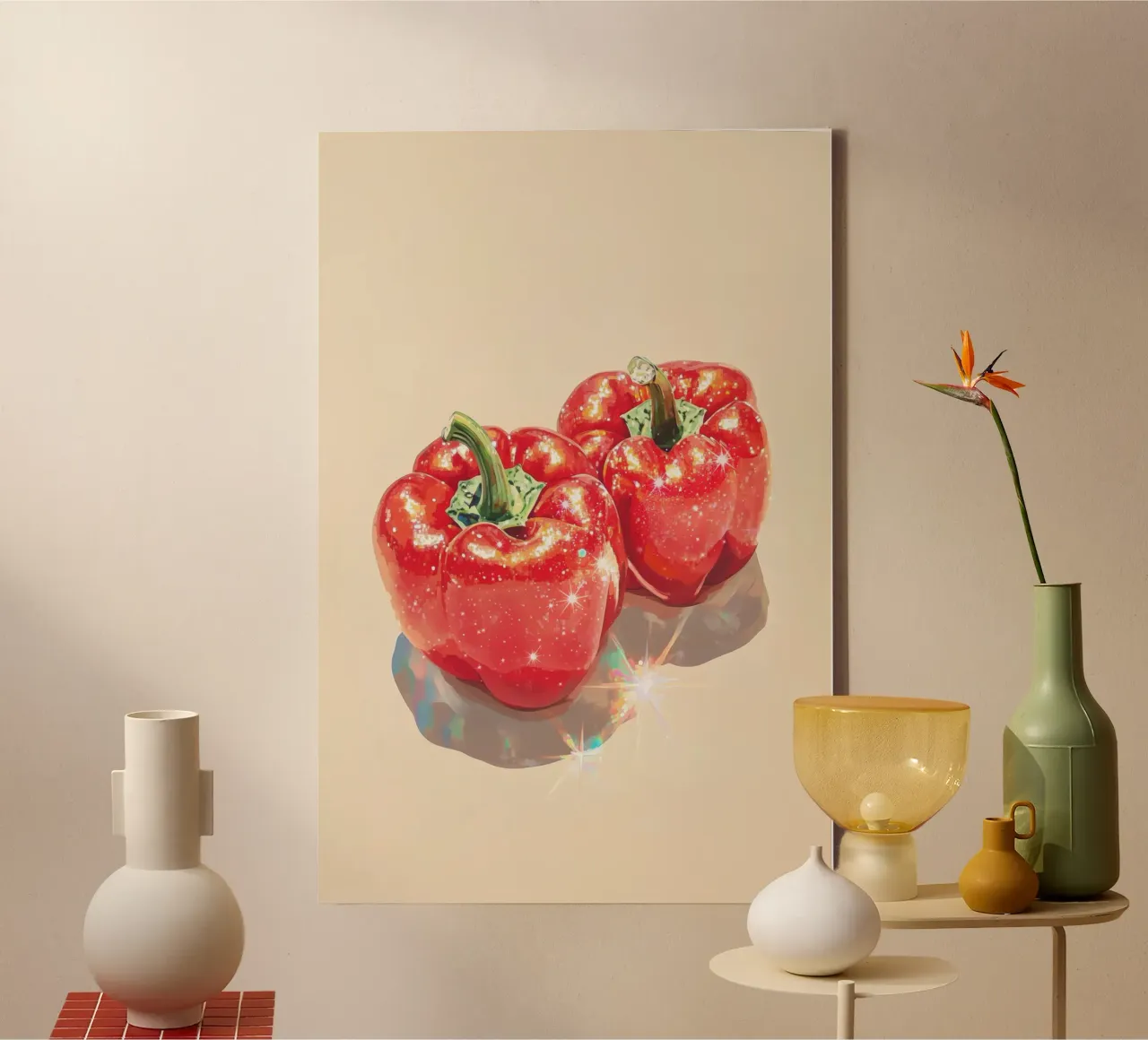 Sparkling Red Bell Peppers canvas with Floater frame by Melloi Art Print