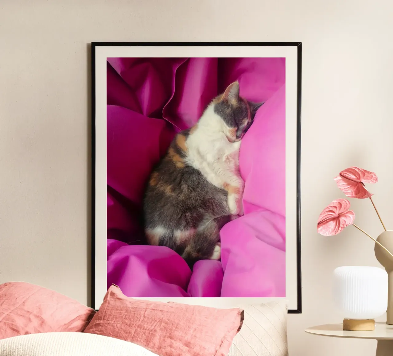 Whoopie in pink dress poster with plastic frame by DragonFly