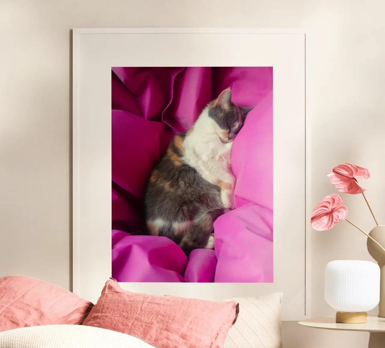 Whoopie in pink dress poster with plastic frame by DragonFly