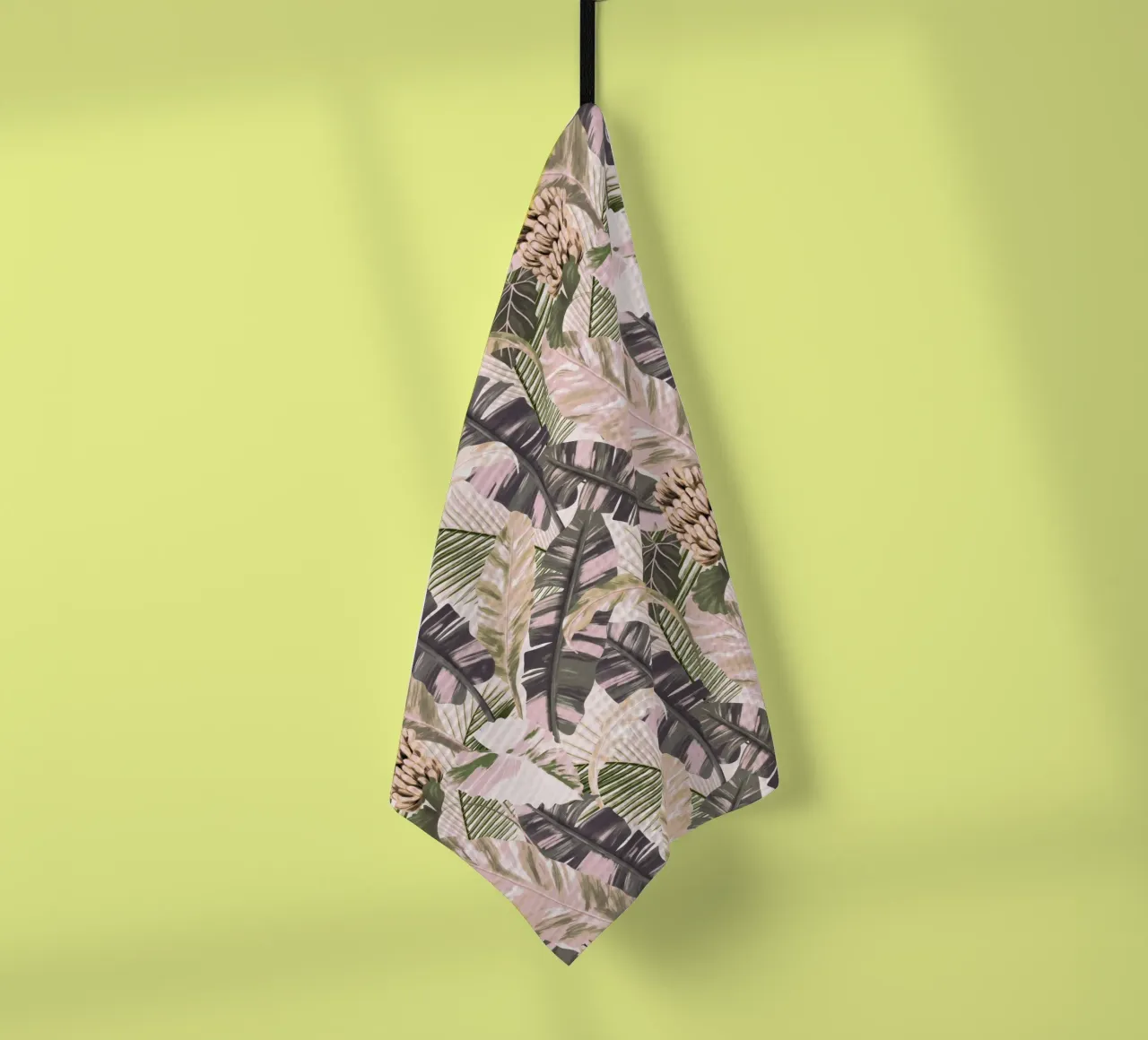 Pink Tropical Jungle Leaves tea towel by anisillustration