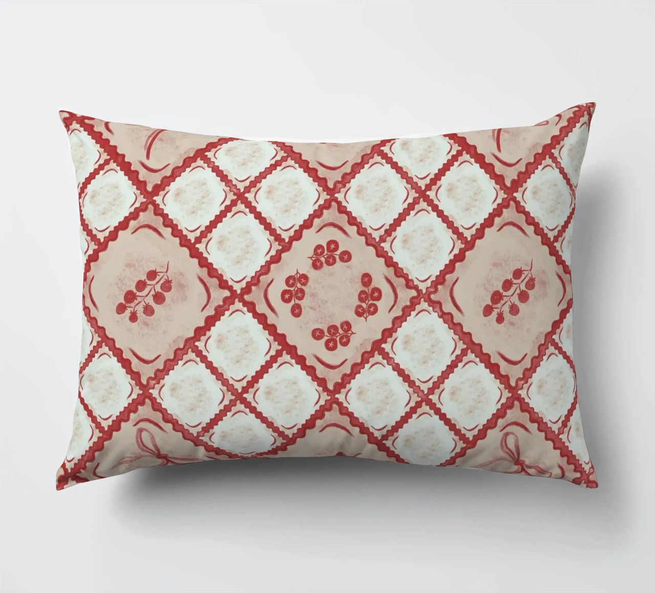 Ravioli Pomodoro Pattern cuscino da anisillustration