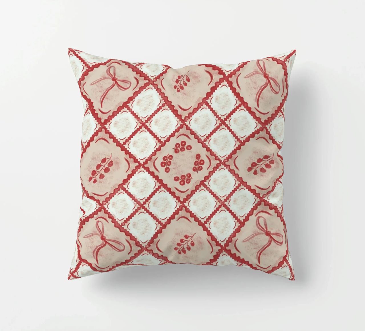 Ravioli Pomodoro Pattern cuscino da anisillustration