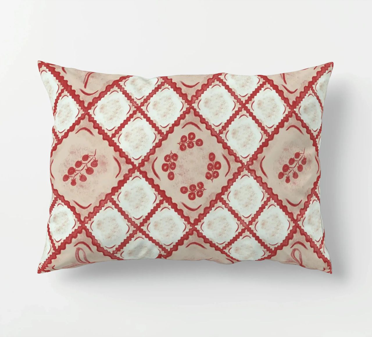 Ravioli Pomodoro Pattern cuscino da anisillustration