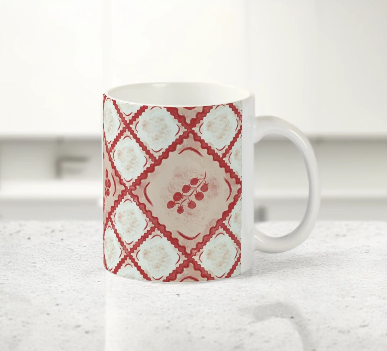 Ravioli Pomodoro Pattern tazza in ceramica da anisillustration
