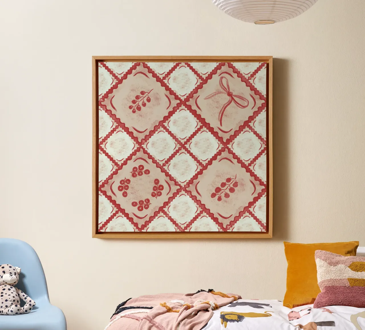 Ravioli Pomodoro Pattern tela con Cornice a cassetta da anisillustration