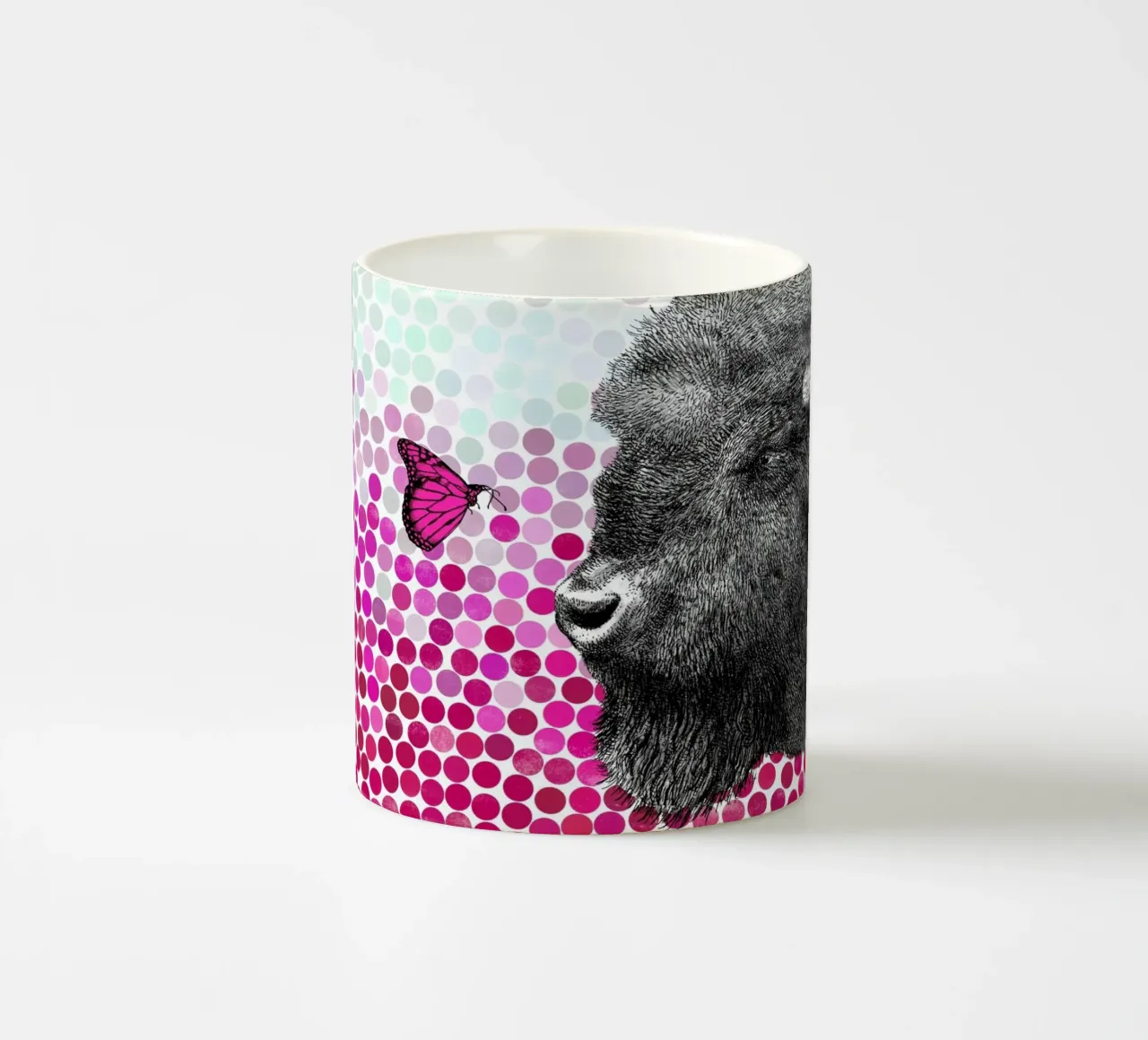 Bison and Butterfly ceramic mug by Eric Fan
