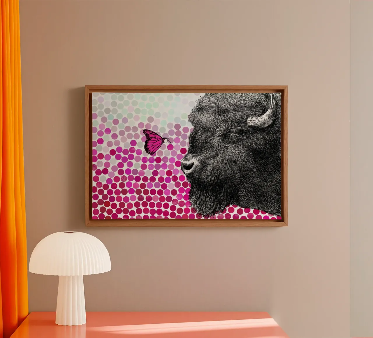 Bison and Butterfly tela con Cornice a cassetta da Eric Fan