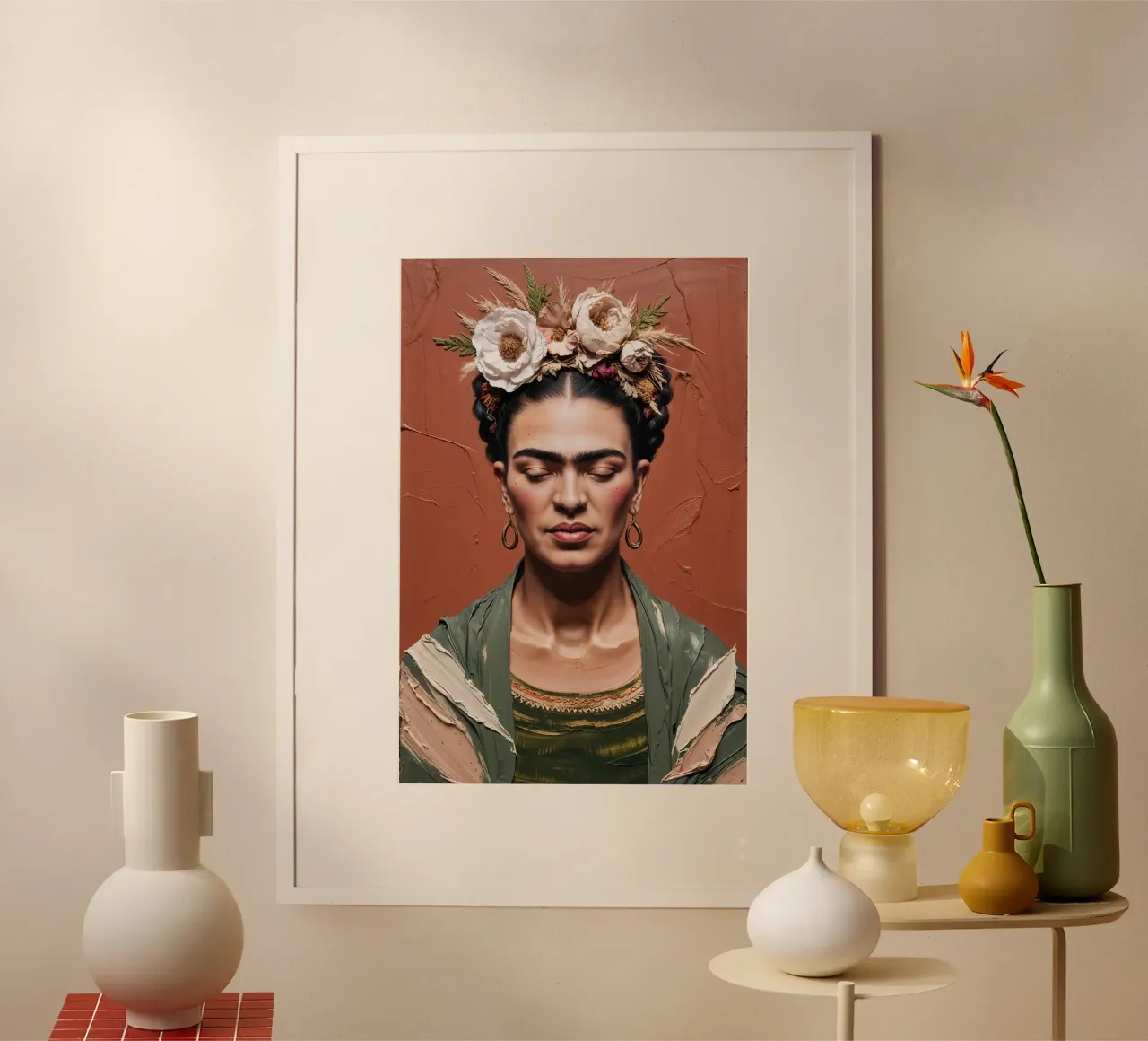 Frida Kahlo - Texturierte Porträtkunst, Boho-Wanddekoration Poster von AlbertKlee