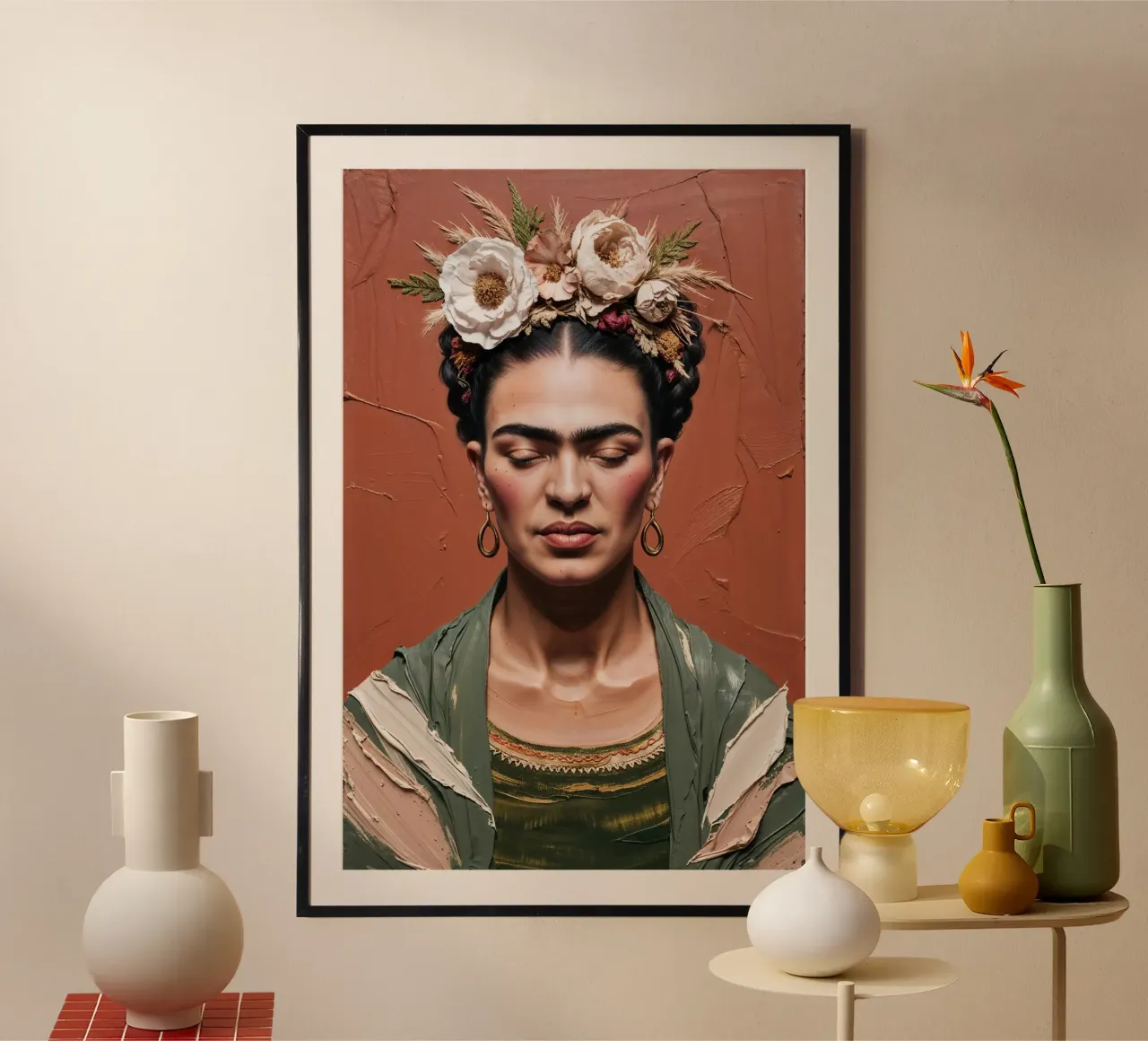 Frida Kahlo - Texturierte Porträtkunst, Boho-Wanddekoration Poster von AlbertKlee