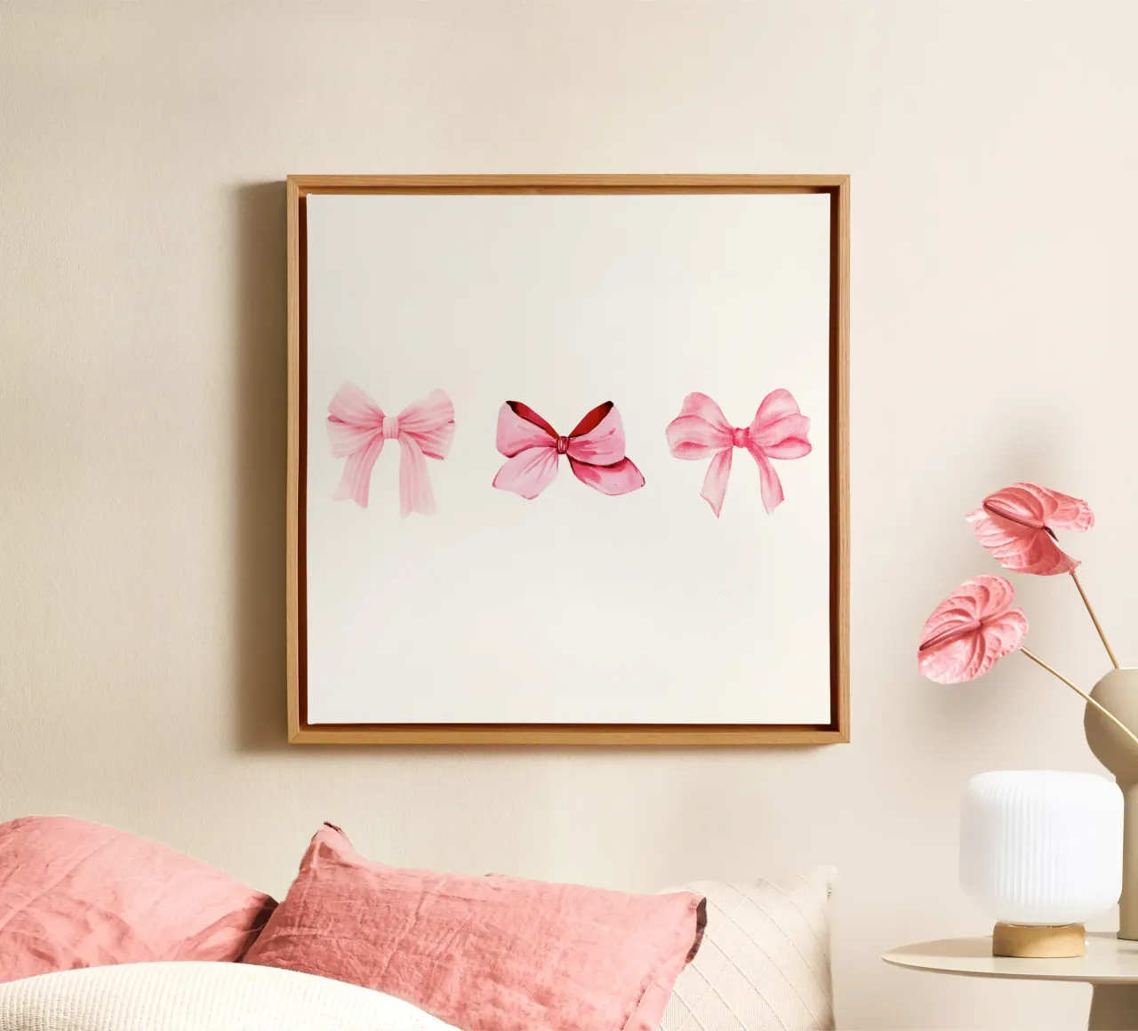 Pink Coquette Bows canvas with Floater frame by Little Lola