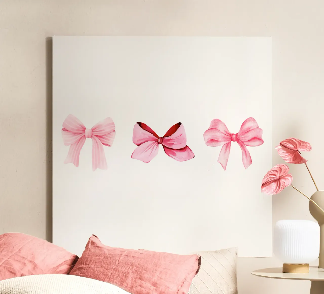 Pink Coquette Bows canvas with Floater frame by Little Lola