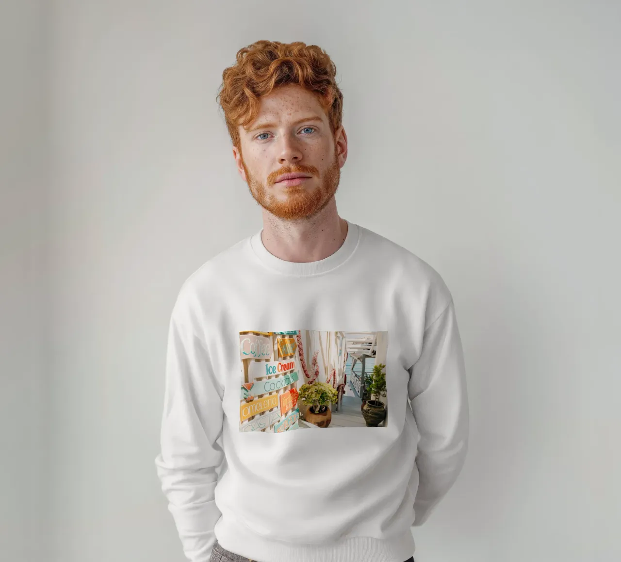 Stairway to the sea with colourful signs - Crete, Greece sweatshirt by Bold and Retro