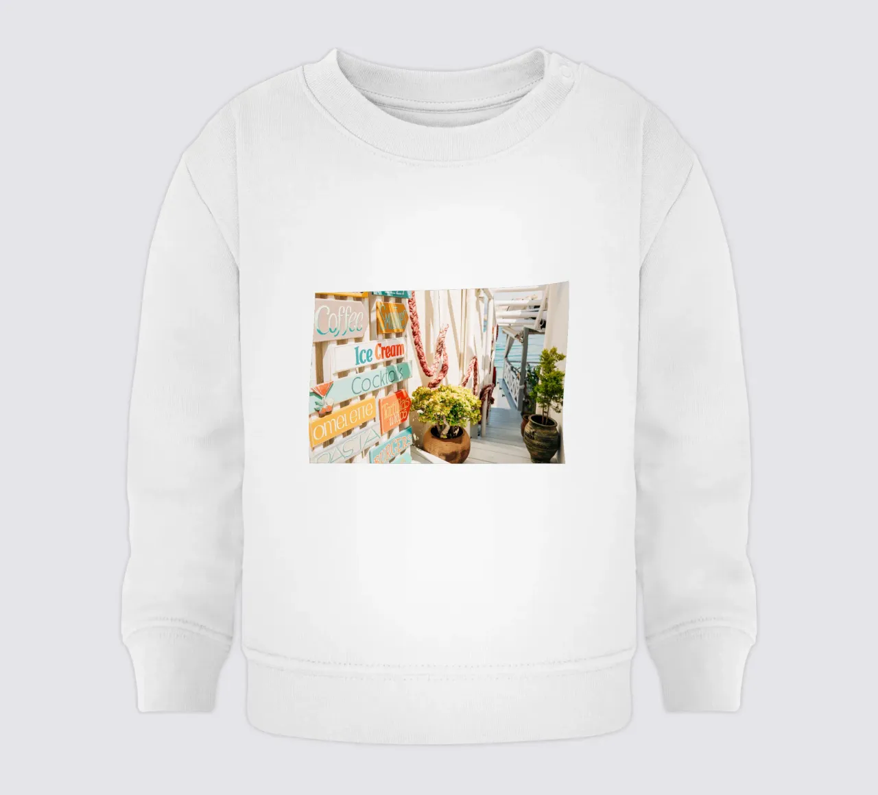 Scala per il mare con cartelli colorati - Creta, Grecia felpa neonato da Bold and Retro