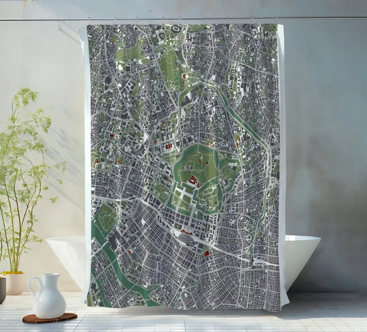 Tokyo Engraving shower curtain by Planos Urbanos