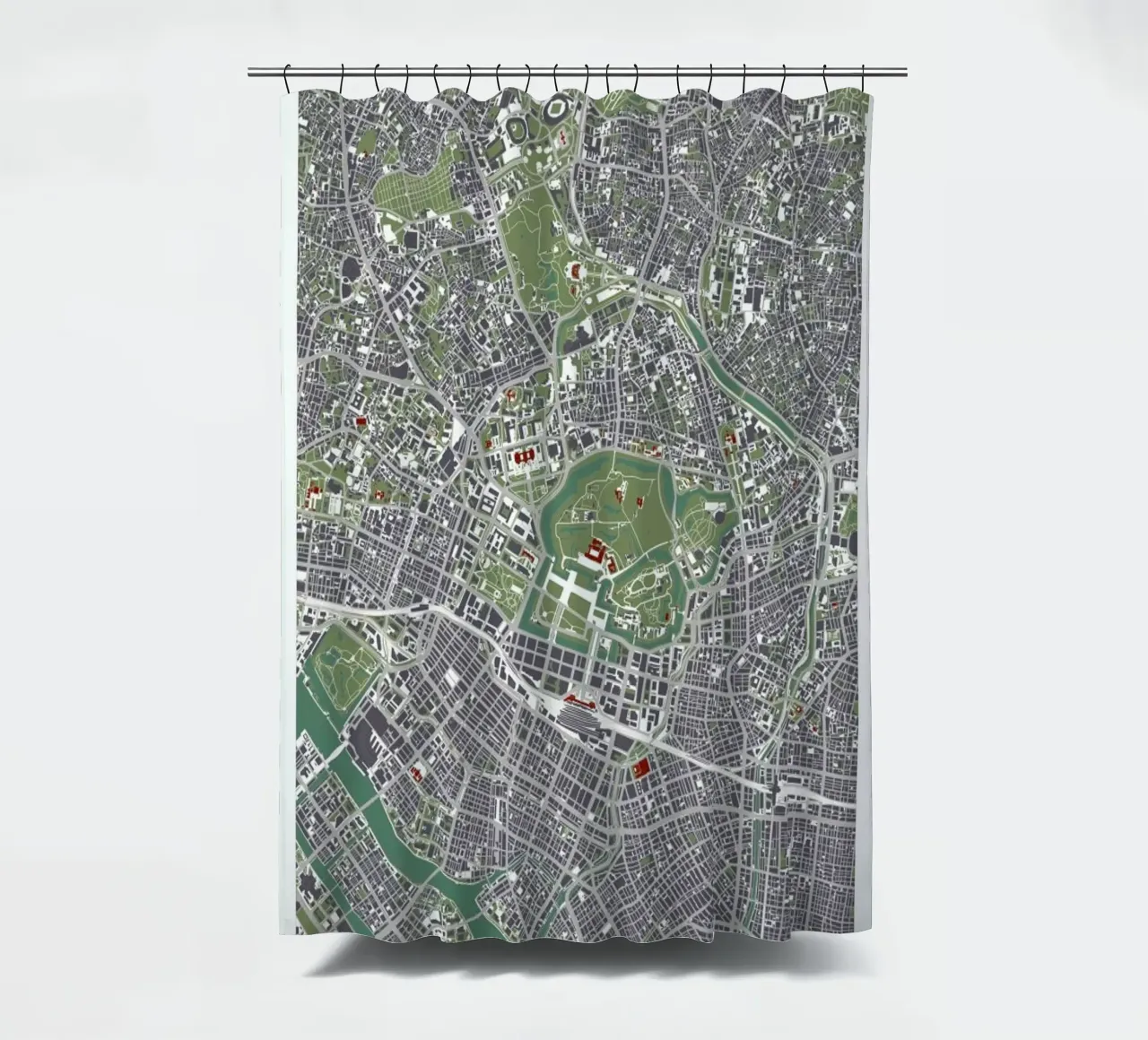 Tokyo Engraving shower curtain by Planos Urbanos