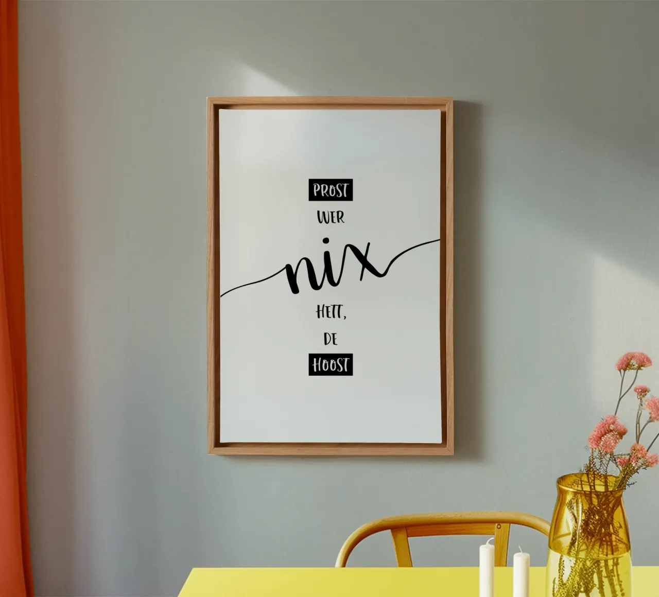 Plattdeutsch PROST, WER NIX HETT, DE HOOST canvas met Baklijst van Melanie Viola