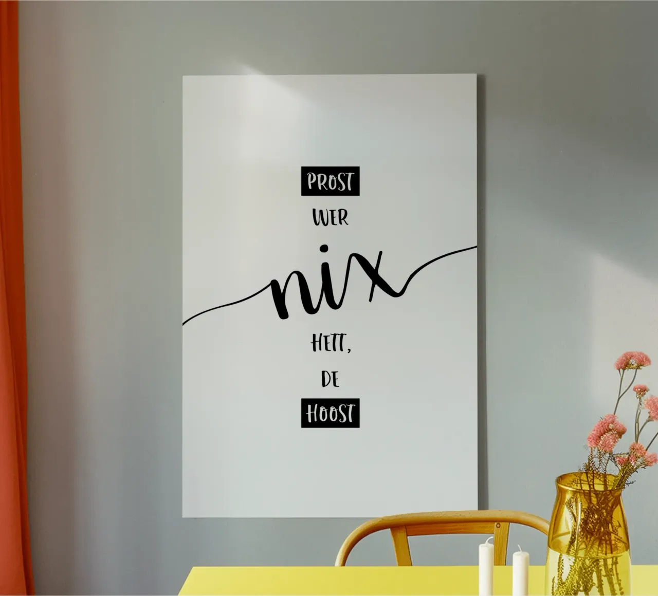 Plattdeutsch PROST, WER NIX HETT, DE HOOST canvas met Baklijst van Melanie Viola