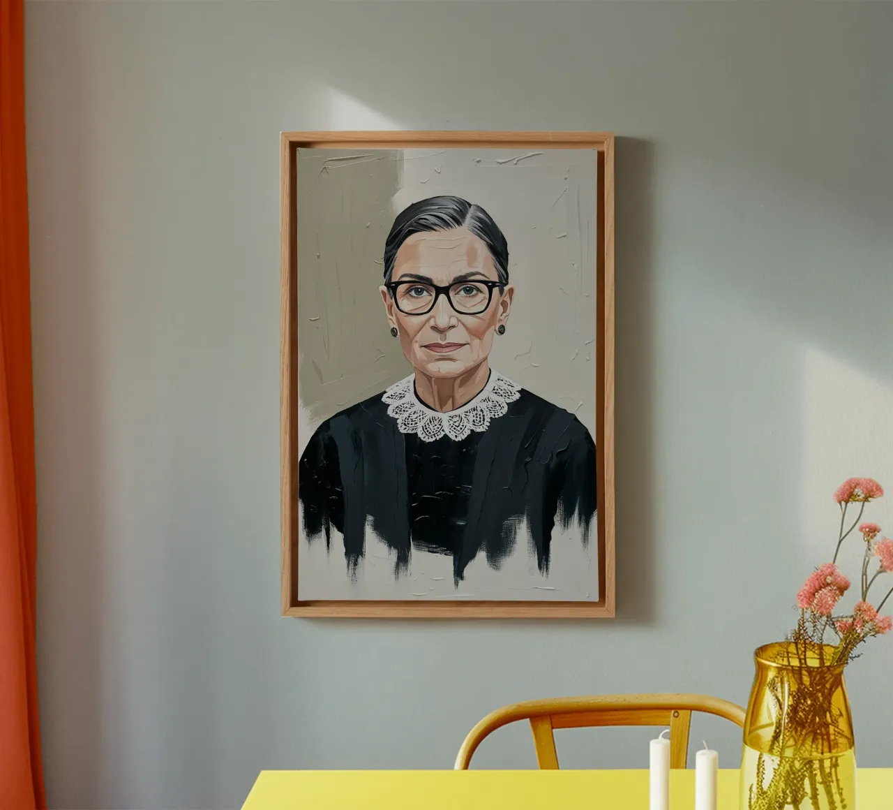 Ruth Bader Ginsburg Textured Portrait Art, Iconisch wanddecor canvas met Baklijst van AlbertKlee