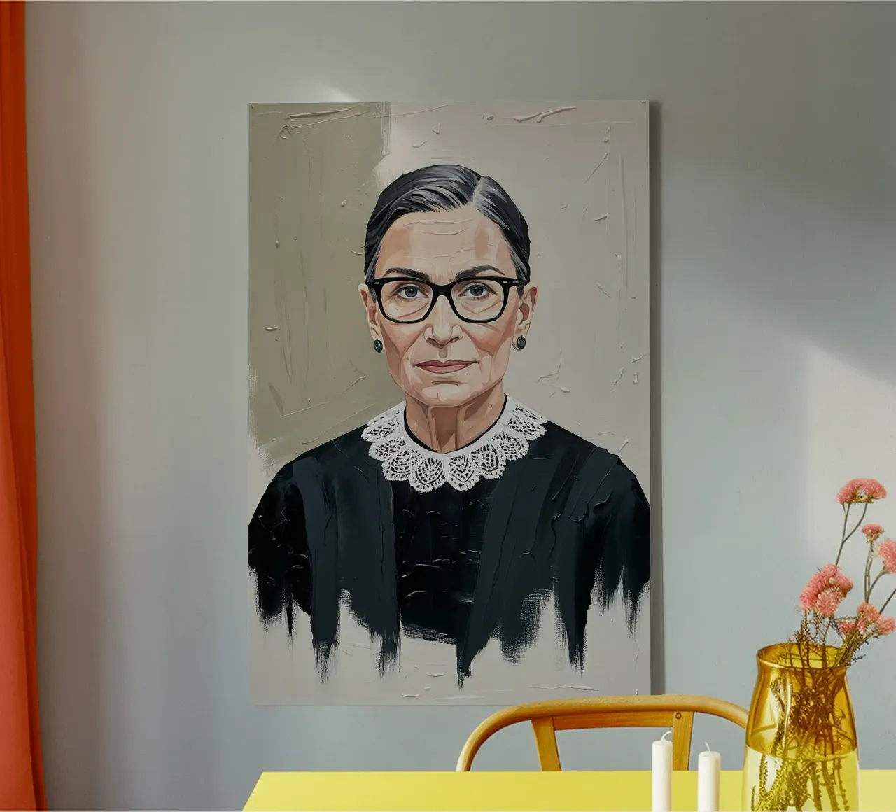 Ruth Bader Ginsburg Textured Portrait Art, Iconisch wanddecor canvas met Baklijst van AlbertKlee