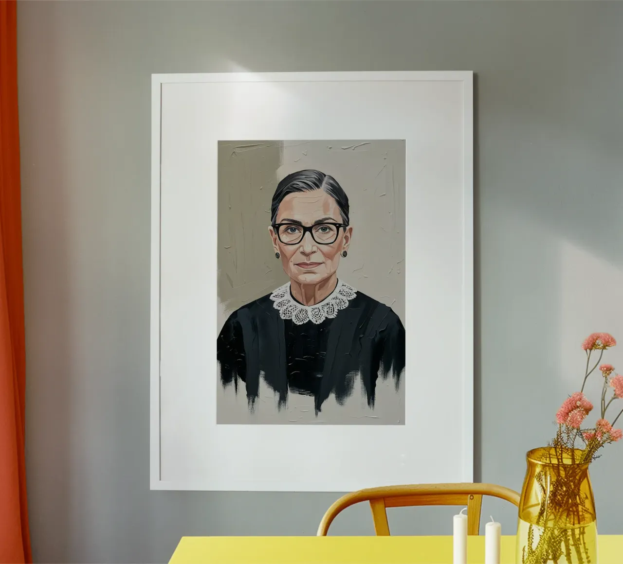 Ruth Bader Ginsburg Textured Portrait Art, Iconisch wanddecor poster met houten frame van AlbertKlee