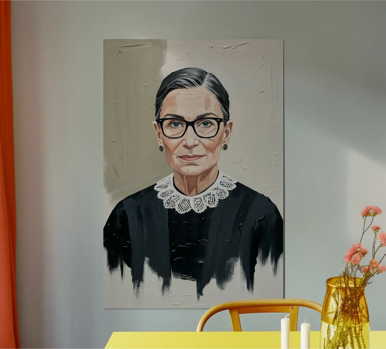 Ruth Bader Ginsburg Textured Portrait Art, Iconisch wanddecor poster met houten frame van AlbertKlee