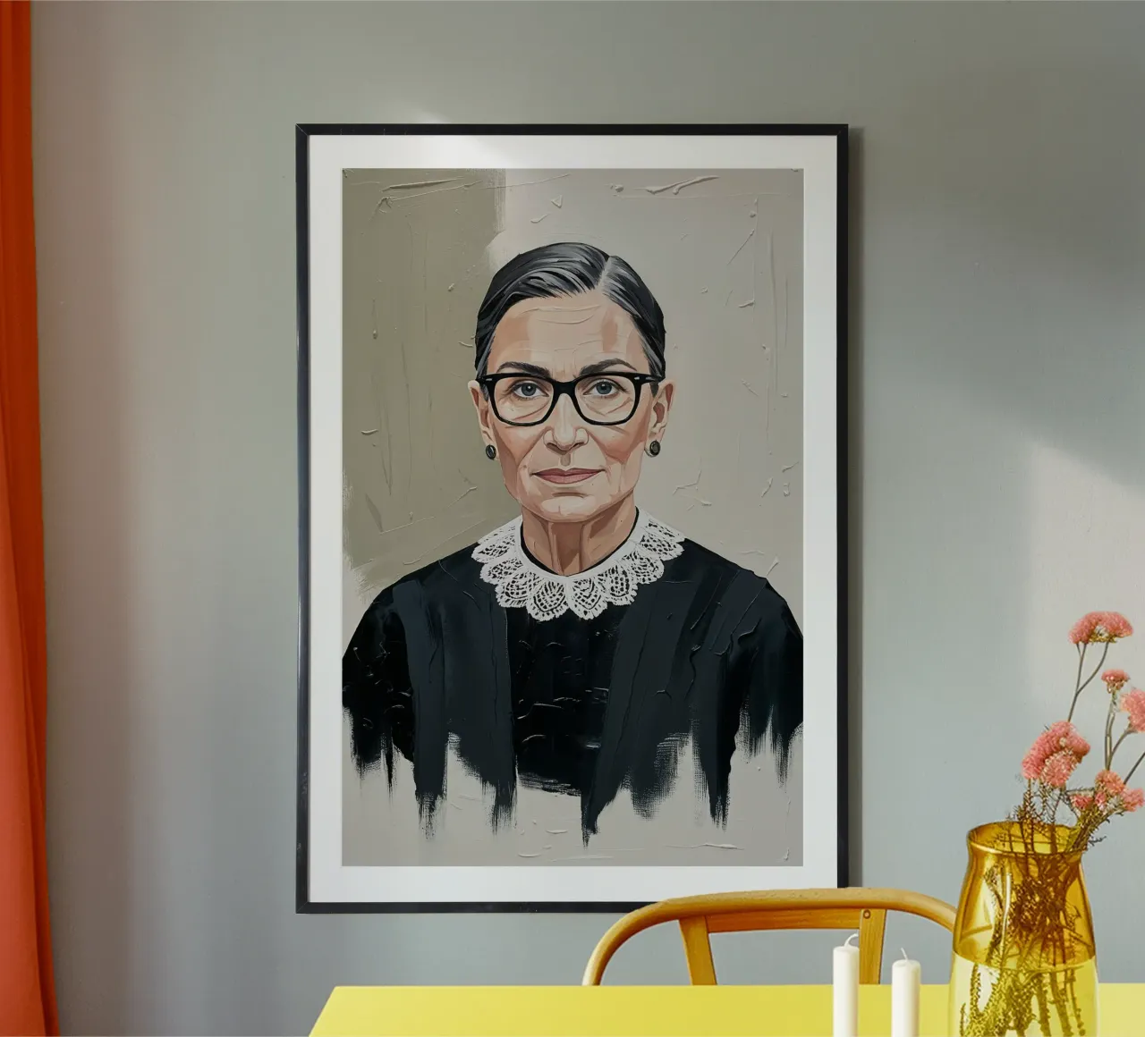 Ruth Bader Ginsburg Textured Portrait Art, Iconisch wanddecor poster met houten frame van AlbertKlee
