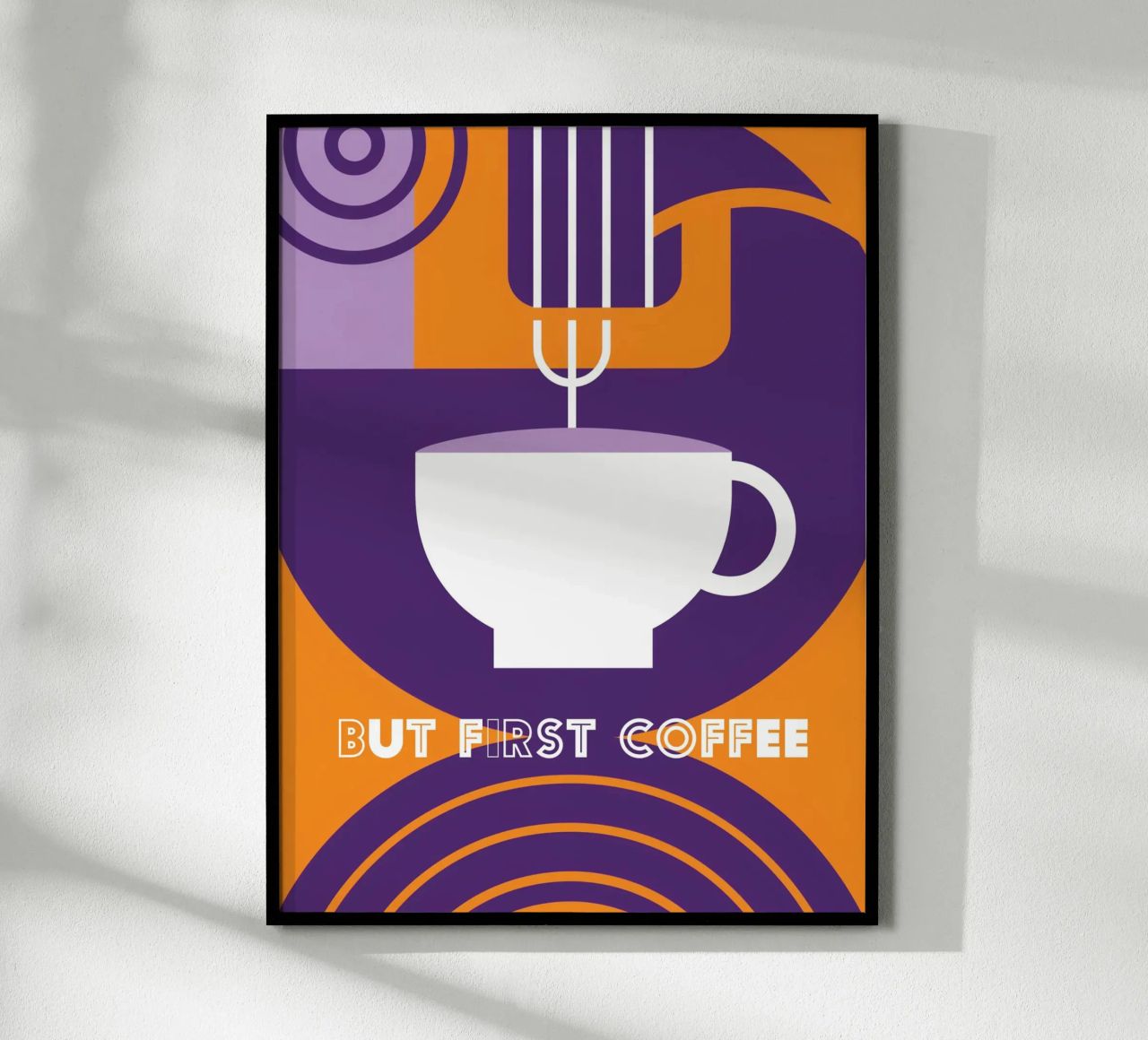 But First Coffee" purple coffee art poster by Carinaprint