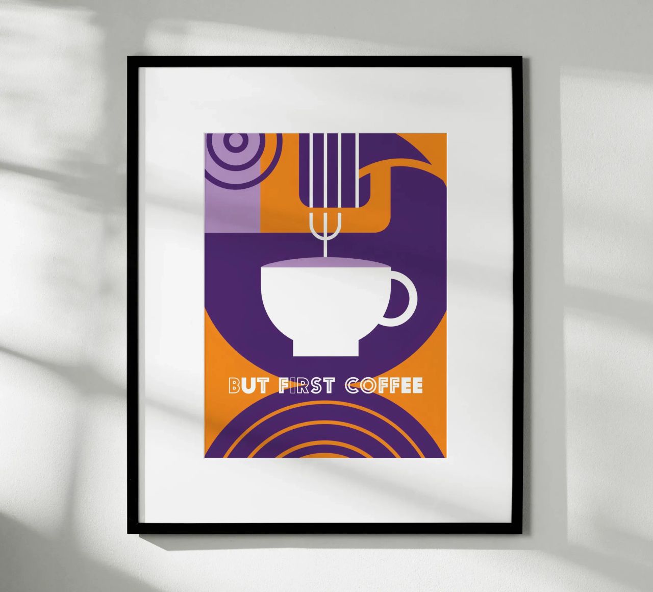 But First Coffee" purple coffee art poster by Carinaprint