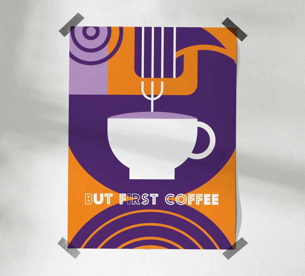 But First Coffee" purple coffee art poster by Carinaprint