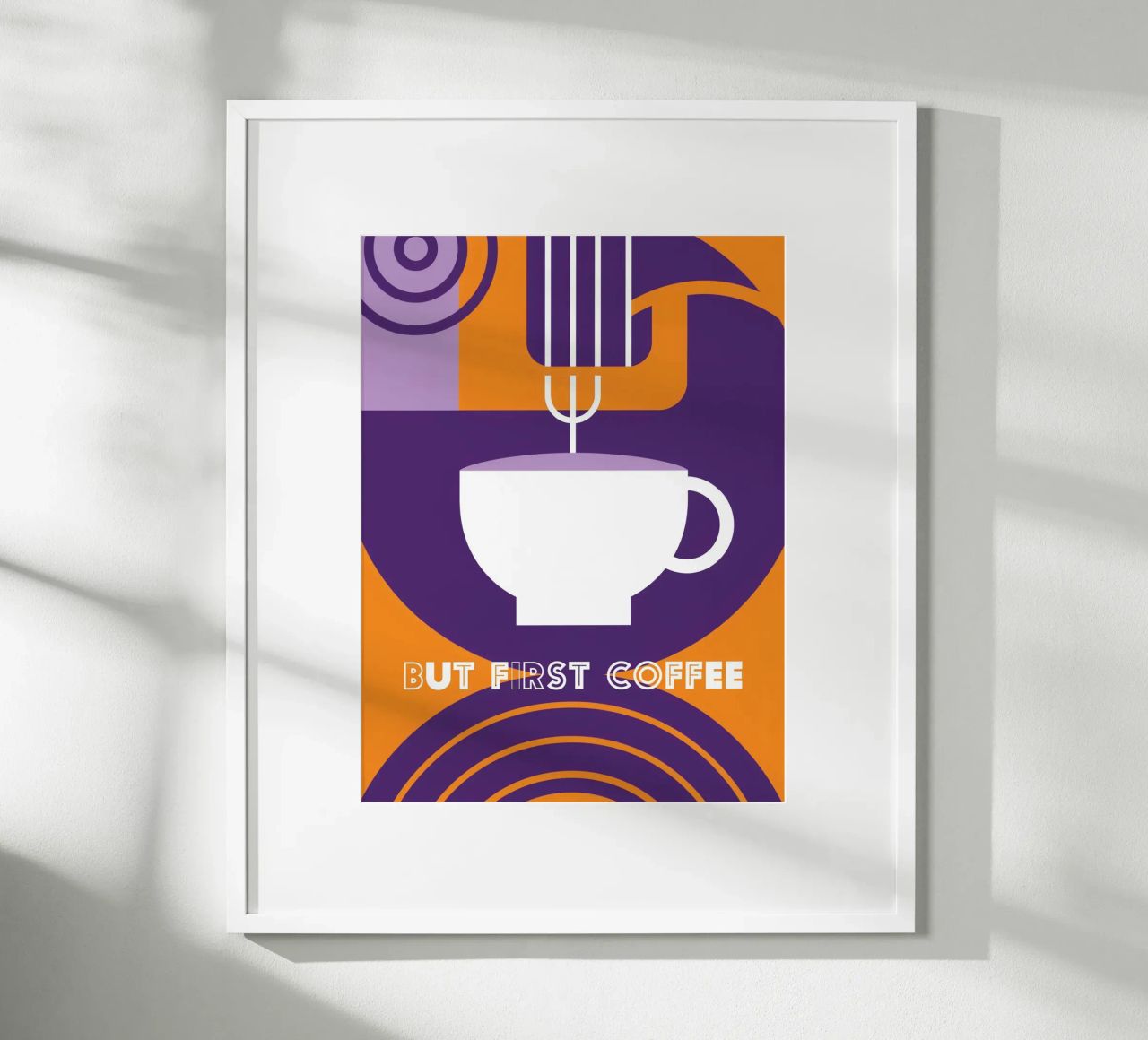 But First Coffee" purple coffee art poster by Carinaprint