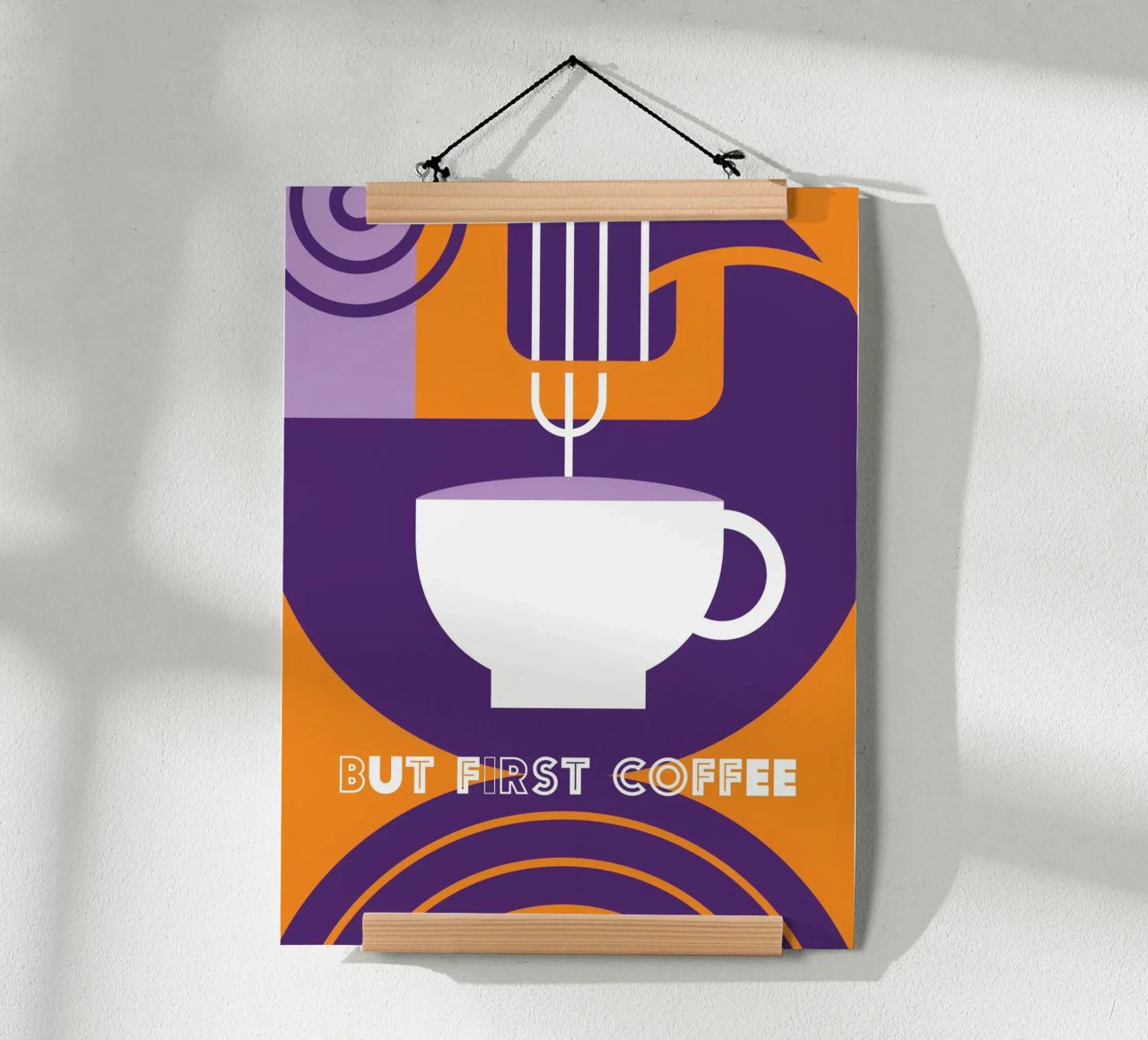 But First Coffee" purple coffee art poster by Carinaprint