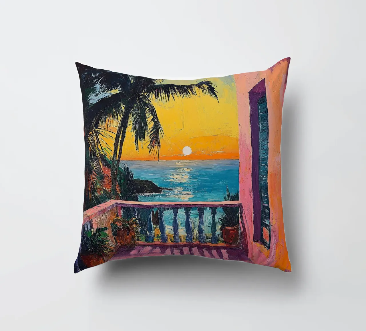 The Gateway to Vibrant Dreams decorative cushion by Nikis Art Studio